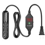 YukiHalu Small Aquarium Heater 25/50/100/150W with Protective Cover, Mini Fish Tank Heater, External Controller, Temperature Adjustable, Digital Display, Used for 5/10/20/30 Gallons (50W-10Gallon)