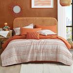 WRENSONGE Boho Full Size Comforter Set, Burnt Orange 8 Pieces Terracotta Bed in a Bag Full, Cozy Farmhouse Bedding Set with Decor Pillow, Lightweight Breathable for All Seasons