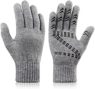 OZERO Winter Thermal Gloves for Men Women Touch screen Warm Knit Gloves, Cold Weather Grey Thermal Warm Knitted Gloves for Cycling, Running