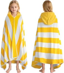 VOOVA & MOVAS Big Kids Hooded Towel, 8+, 100% Cotton, Yellow Wide Stripe