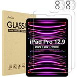 ProCase [2+2 Pack] Screen Protector for iPad Pro 12.9” 6th 5th 4th with Camera Lens Protector for iPad Pro 12.9" 6 5 4 2022 2021 2020, Tempered Glass Protective Film Guard -Clear