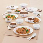 Larah by Borosil Aspen Silk Series Opalware Dinner Set | 27 Pieces for Family of 6 | Microwave & Dishwasher Safe | Bone-Ash Free | Crockery Set for Dining & Gifting | Plates & Bowls | White,Floral