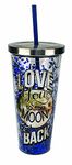 Spoontiques 21309 Moon and Back Glitter Cup with Straw, Blue One Size