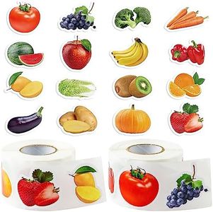 W1cwey 1000pcs Realistic Fruit and Vegetable Sticker Rolls(2 rolls), 16 Designs Realistic Carrot Broccoli Strawberry Self-Adhesive Sticker Decals for Vegan Vegetarian Party Supplies (Irregular-Shaped)