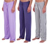 Real Essentials 3 Pack: Women’s Ultra-Soft Comfy Pajama Lounge Pants Sleepwear (Available In Fleece & Soft Knit in Plus Size), Soft Knit Set a, Medium