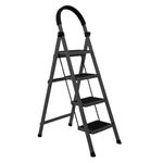 Cheston Aluminium Step Ladder for Home | 4 Step Ladder for Home Use | Ideal for DIY Projects | Rubber Grip for Stability | Black | Foldable Ladder for Home | Pack of 1 |