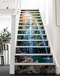 Stair Decals - FLFK Stair Stickers Decals Peel and Stick,Waterfall Stair Risers Decals Self-Adhesive for Home Decor, 39.3" W x 7.08" H x 13Pcs