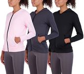 3 Pack: Womens Just My Plus Size Dry Fit Long Sleeve Full Zip Up Hoodie Jacket Ladies Athletic Running Track Workout Sports Yoga Pockets Shirt Rain Sweat Up Winter Rain Lightweight Outerwear-SET8, 1X