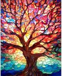 xackcme Tree Paint by Numbers for Adults-Stained Glass Paint by Number on Canvas Without Frame,DIY Trees Oil Painting for Gift Home Wall Decor(16x20inch)