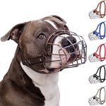 BRONZEDOG Pitbull Dog Muzzle Breathable Metal Basket for Large Dogs Amstaff Staffordshire Terrier Biting Chewing Barking (Leather, Dark Brown)