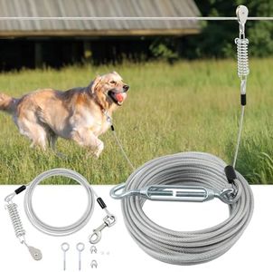 LUFFWELL 200FT Dog Runner for Yard with 15FT Tie Out Cable - Heavy Duty Trolley System for Large Dogs Up to 250LBS, Backyard/Park/Camping Use (Silver, 200FT+15FT)