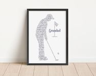 Personalised Golfer Word Art Print - Retirement, Fathers Day Golf Gift - Dad, Daddy, Grandad Gifts - A5, A4 Prints & Framed