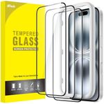 JETech Full Coverage Screen Protector for iPhone 16 6.1-Inch, Black Edge Tempered Glass Film with Easy Installation Tool, Case-Friendly, HD Clear, 3-Pack