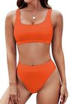 Pink Queen Women's Crop Top High Waisted Cheeky Bikini Set Two Piece Swimsuits (XL, Orange)