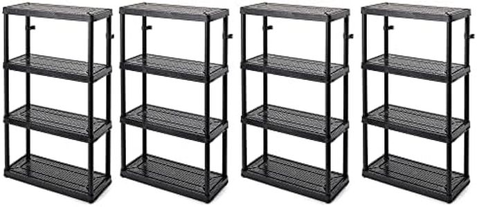 Gracious Living 4 Shelf Fixed Height Medium Duty Storage Unit 14 x 32 x 54.5" Organizer System for Home, Garage, Basement, & Laundry, Black (4 Pack)