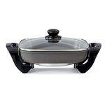 Kenmore Electric Skillet Non-Stick with Tempered Glass Lid Black Grey Deep-Dish Frying Pan 12" x 12" Cooking Surface Vented Lid One-Pot Cooking Grill Sauté Stir-Fry Stew