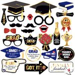 26 Pieces, Graduation Photo Booth Props 2022 - Graduation Photo Props | Photo Booth Props Graduation 2022 Decorations Black and Gold | Graduation Props 2022 Photoshoot, Graduation Party Decorations