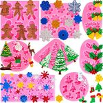 Christmas Silicone Fondant Candy Soap Cake Molds - Snowflake, Tree, Reindeer, Holly Leaves - Baking Molds for Christmas and New Year Party Cupcake Decor, 8 Pieces