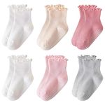 HDFHDF 6 Pairs Grippy Socks Baby Toddler Socks Baby Girl Socks Cute Pleated Anti Slip Adhesive Floor Socks Cotton Solid Color Learning to Walk Unsteadily (UK, Age, 6 Months, 12 Months, Light color)