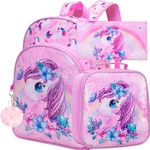 3PCS Unicorn Backpack for Girls, 16" Sequin Kids Bookbag and Lunch Box, Preschool Backpacks for Elementary Students