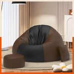 Pi Bean Bags with Beans Filled 5XL Luxura Elite Bean Bag Sofa with Free Cushion and Footrest - Official : TwinTone Sofa Combo (Matching Color : Regular, Black-Brown)