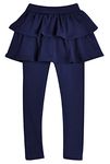 Happy Cherry Girls' Flare Skirt with Stretchy Leggings Ruffle Skirt Solid Color Pants Navy Blue, 7-8 Yaers