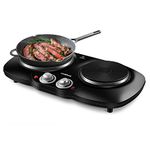 Hot Plate, CUSIMAX 2500W Double Hot Plate for Cooking, Portable Electric Hob with 2 Cast Iron Rings with Dual Temperature Control & Overheat Protection, Stainless Steel, Black