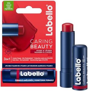 LABELLO Caring Beauty Rouge FPS 30 (1 x 5,5 ml), Stick à lèvres au beurre de karité et huile d’amande, Baume à lèvres à la couleur rouge vibrante pour 24 H d’hydratation