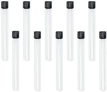 HUAOU 10pcs 16x150mm Glass Test Tubes, 15ml Boro Clear Propagation Tube for Plants, Tube Vials Container with Black Screw Cap, Scientific Experiment Candy Storage Crafts Small Bottle Jars