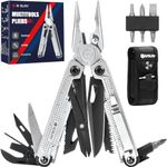 BIBURY Multitool Pliers, Stainless Steel Multi Tool with Upgraded Rope Cutter and Screwdrive, Foldable Self-locking Multitools with Nylon Pouch, Ideal for Camping, Hiking, Survival, Repair