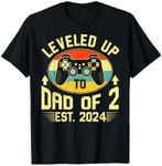 I Leveled Up To Dad Of 2 Est 2024 Promoted To Daddy Again T-Shirt