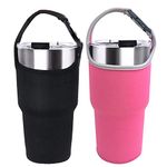 DanziX 2 Pack Tumbler Carrier Holder Pouch for All 30oz Stainless Steel Travel Insulated Coffee Mug, Neoprene Sleeve with Carrying Handle,Fit for YETI Rambler Ozark Trail Rtic and More-Black,Rosy