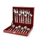 FnS RAGA 24 Karat Gold Plated 18 Pcs Cutlery Set with Leatherette Box (6 Pc Dinner Spoons, 6 Pc Dinner Fork, 6 Pc Tea Spoons)