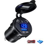 12V/24V USB Outlet, 40W Dual PD 3.0 Type C & 18W QC3.0 Port with LED Voltmeter, USB C Car Charger Socket