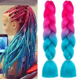 (2 Pack) 24"Ombre Jumbo Braiding Hair Extensions, MH MOIHSING High Temperature Synthetic Fiber Hair Extensions Hair Twist Braiding Pre-stretched Extensions for Women (Pink-Lake Blue(24" Length))