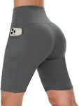 CAMPSNAIL Biker Shorts Women with Pockets - 3"/5"/8" High Waisted Workout Spandex Tummy Control Gym Running Yoga Shorts Dark Grey