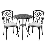 Withniture 3 Piece Outdoor Bistro Table and Chairs Set of 2 with Umbrella Holes, Patio Bistro Sets with Cushions, All Weather Bistro Table Set for Garden Porch Pools, AGM005