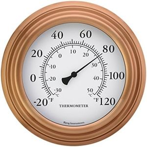 8" Copper Finish Decorative Indoor/Outdoor Patio Wall Thermometer