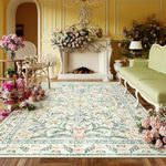 Lahome Boho Rugs for Living Room 5x7, Machine Washable Area Rugs Non-Slip, Vintage Floral Soft Kids Bedroom Carpet Rug for Home Girls Playroom Foyer Entryway, Beige/Multi