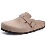 Asgard Women's Suede Clogs Leather Mules Arch Support Potato Shoes with Comfort Cork Footbed Taupe 40 (Size 8.5-9)