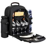 Sunflora Picnic Backpack for 4 Person with Blanket Picnic Basket Set for 2 with Insulated Cooler Wine Pouch for Family Couples (Black)