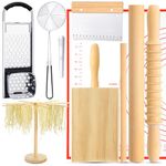 Suclain 10 Pcs Pasta Making Tool Set Includes Wooden Pasta Cutter Dough Scraper Rolling Pin Pasta Drying Rack Gnocchi Board Roller Spaetzle Maker Silicone Baking Mat for Pasta Lover Thanksgiving gifts
