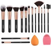 Makeup Brushes Rose Golden 14 Pcs Makeup Brush Set with Blender Sponge and Brush Cleaner Premium Synthetic Kabuki Foundation Face Powder Blush Eyeshadow Cruelty-Free Brochas De Maquillaje