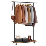 SONGMICS Clothes Rack with Wheels, Clothing Rack for Hanging Clothes, 38.8 Inches Metal Garment Rack with Shelf, Loads up to 110 lb, for Bedroom, Closet, Rustic Brown and Ink Black UHSR151B01