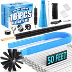 PetOde Dryer Vent Cleaner Kit 16-Piece All-Round Dryer Vent Cleaning Kit Lint Remover with 50 Feet Dryer Vent Brush, Vacuum Cleaner Hose Attachment, Flexible Lint Trap Brush, Vacuum & Dryer Adapters