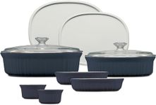 CorningWare Ceramic Bakeware Set with Lids, Chip and Crack Resistant Stoneware Baking Dish, Microwave, Dishwasher, Oven, Freezer and Fridge Safe, 10-Piece French Navy