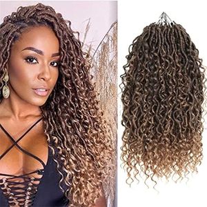 5 Packs Curly Faux Locs Crochet Hair 14 Inch Goddess Locs Crochet Hair Hippie Locs Crochet Braids Bohemian Synthetic Braids Hair Extensions (14inch, 27#)