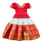 White Button Girls Polyester Blend Readymade Lehenga Choli (Baby Jecq Red Check Choli-2-3 Years, White_2 3