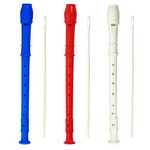 3 Pack 8 Hole Soprano Recorders Descant Flute With Cleaning Rod German Style for Chrildren Kids Beginner Graduation or Back to School Gift (dark blue, red, white)