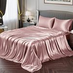 Vonty Satin Sheets Twin XL Silky Soft Satin Bed Sheets Rose Gold Satin Sheet Set, 1 Deep Pocket Fitted Sheet + 1 Flat Sheet + 1 Pillowcases